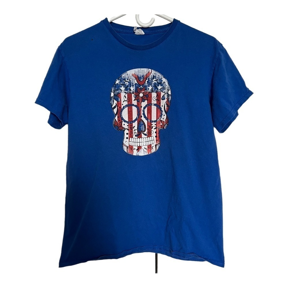 Skull‎ T-Shirt Blue Red Patriotic Men’s Size M Delta Pro Weight Flawed